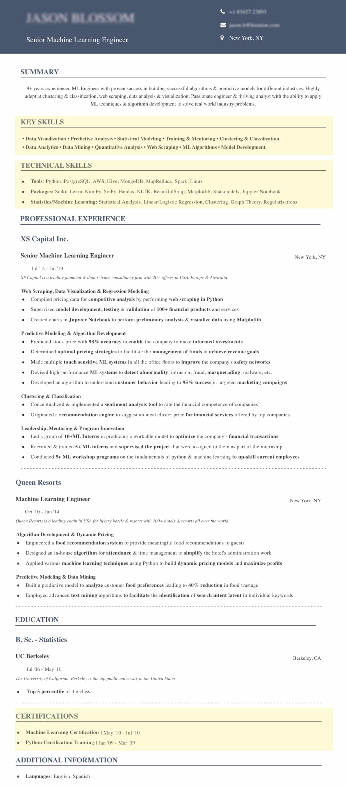 machine learning resume