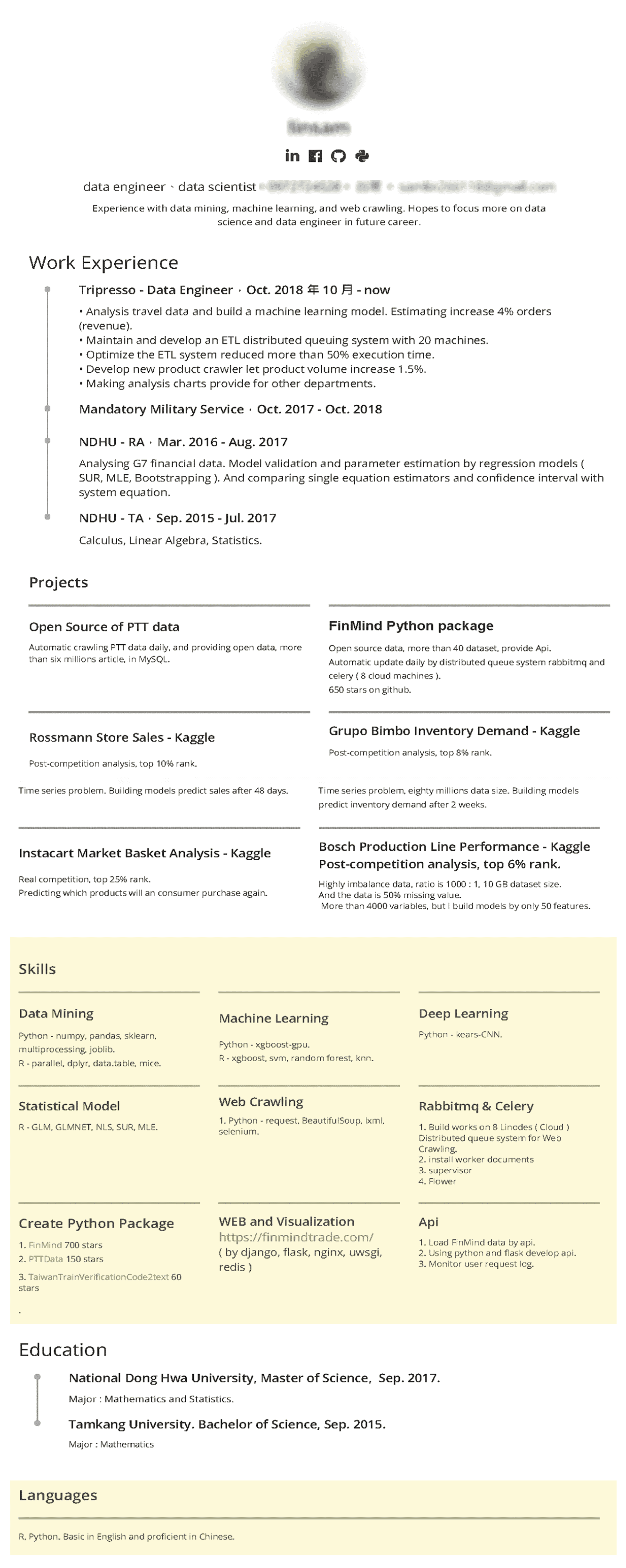 machine learning resume