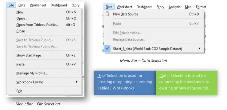 tableau workspace and menu