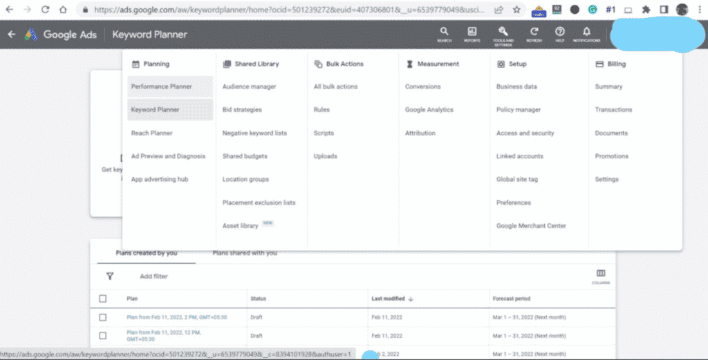 Accessing Keyword Planner