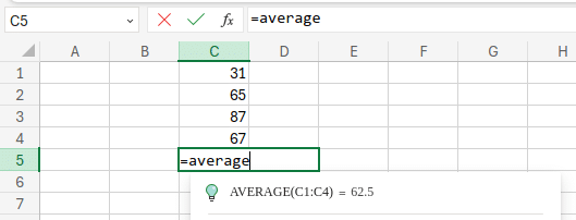 Example of AVERAGE Function