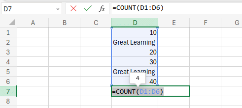 Example of COUNT Function