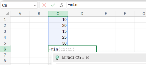 Example of MIN Function