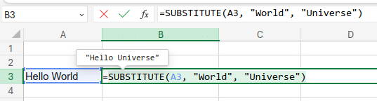 Example of SUBSTITUTE Function